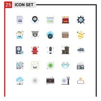25 Universal Flat Color Signs Symbols of printing login india laptop routine Editable Vector Design Elements