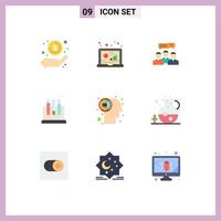 Mobile Interface Flat Color Set of 9 Pictograms of lab online data meeting consulting Editable Vector Design Elements