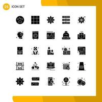 25 símbolos de signos de glifos sólidos universales de archivos de patrones que controlan elementos de diseño de vectores editables de datos en la nube