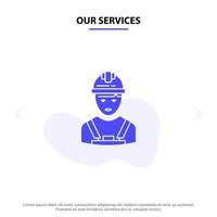 Our Services Worker Industry Avatar Engineer Supervisor Solid Glyph Icon Web card Template vector