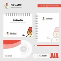 Snowman Logo Calendar Template CD Cover Diary and USB Brand Stationary Package Design Vector Template