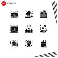 User Interface Pack of 9 Basic Solid Glyphs of management dollar space business day Editable Vector Design Elements