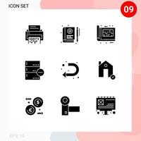 Mobile Interface Solid Glyph Set of 9 Pictograms of print floor e design learning Editable Vector Design Elements