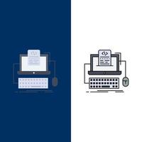 Code coding computer monoblock screen Flat Color Icon Vector