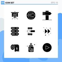 Modern 9 solid style icons Glyph Symbols for general use Creative Solid Icon Sign Isolated on White Background 9 Icons Pack Creative Black Icon vector background