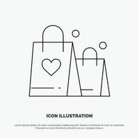 Handbag Love Heart Wedding Line Icon Vector