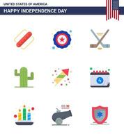 Big Pack of 9 USA Happy Independence Day USA Vector Flats and Editable Symbols of fireworks celebration ice sport american usa Editable USA Day Vector Design Elements