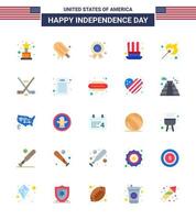 Pack of 25 USA Independence Day Celebration Flats Signs and 4th July Symbols such as match camping independece usa hat Editable USA Day Vector Design Elements