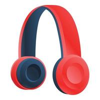 Red wireless headphones icon, cartoon style vector