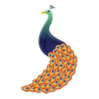 icono de pájaro pavo real, estilo de dibujos animados vector