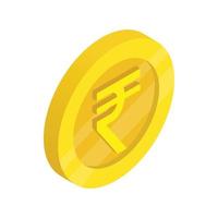 Gold coin with rupee sign icon, isometric 3d style vector