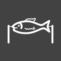 icono de línea de pescado a la parrilla invertida vector