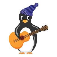 pingüino con vector de dibujos animados de icono de guitarra. invierno de hielo