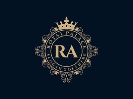 Letter RA Antique royal luxury victorian logo with ornamental frame. vector