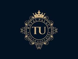 Letter TU Antique royal luxury victorian logo with ornamental frame. vector