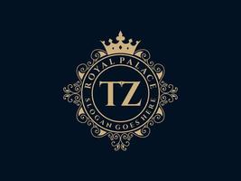 Letter TZ Antique royal luxury victorian logo with ornamental frame. vector