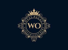 Letter WO Antique royal luxury victorian logo with ornamental frame. vector