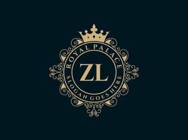 Letter ZL Antique royal luxury victorian logo with ornamental frame. vector