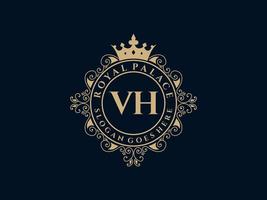 letra vh logotipo victoriano de lujo real antiguo con marco ornamental. vector