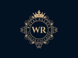 letra wr antiguo logotipo victoriano de lujo real con marco ornamental. vector