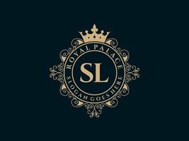 Letter SL Antique royal luxury victorian logo with ornamental frame. vector