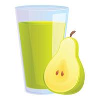 Green pear juice glass icon, cartoon style vector