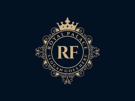 Letter RF Antique royal luxury victorian logo with ornamental frame. vector