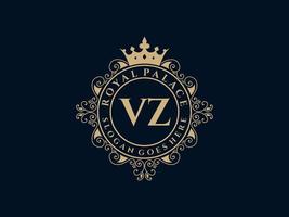 letra vz logotipo victoriano de lujo real antiguo con marco ornamental. vector