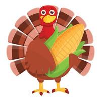 Thanksgiving turkey with corn icon, cartoon style vector