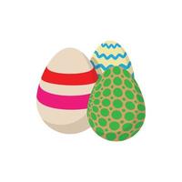 Three colorful easter eggs cartoon icon vector