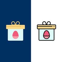 caja de regalo huevo pascua iconos planos y llenos de línea conjunto de iconos vector fondo azul