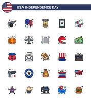 Happy Independence Day Pack of 25 Flat Filled Lines Signs and Symbols for buntings ireland ball cell mobile Editable USA Day Vector Design Elements