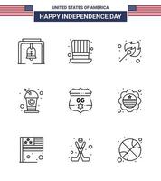 Pack of 9 creative USA Independence Day related Lines of shield soda camping drink bottle Editable USA Day Vector Design Elements