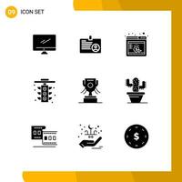 Set of 9 Vector Solid Glyphs on Grid for award traffic employee life seo Editable Vector Design Elements