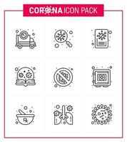 9 Line coronavirus epidemic icon pack suck as virus loupe scan learning virus viral coronavirus 2019nov disease Vector Design Elements