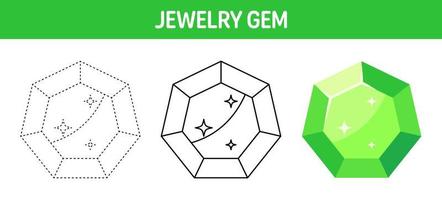 Gem tracing and coloring worksheet for kids vector