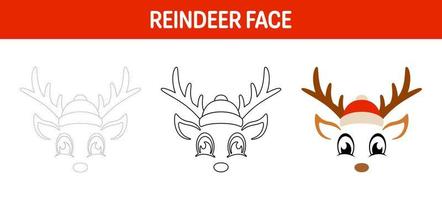 Reindeer Face tracing and coloring worksheet for kids vector