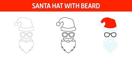 Santa Hat with Beard tracing and coloring worksheet for kids vector