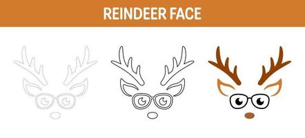 Reindeer Face tracing and coloring worksheet for kids vector