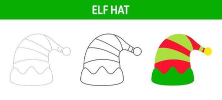 Elf Hat tracing and coloring worksheet for kids vector