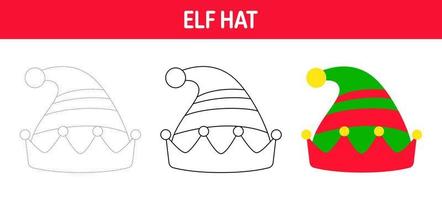 Elf Hat tracing and coloring worksheet for kids vector