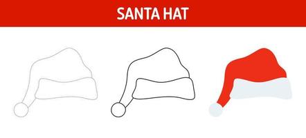 Santa Hat tracing and coloring worksheet for kids vector