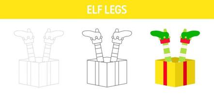 Christmas Elf Feet tracing and coloring worksheet for kids vector