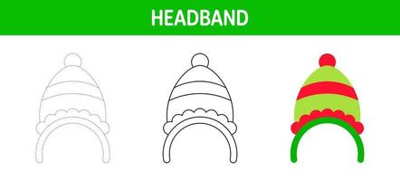 Christmas Headband tracing and coloring worksheet for kids vector