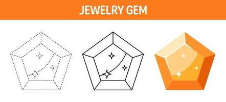 Gem tracing and coloring worksheet for kids vector