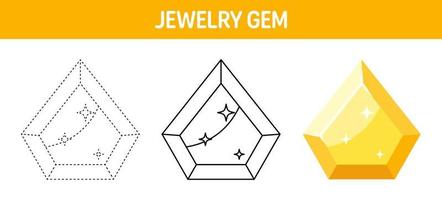 Gem tracing and coloring worksheet for kids vector