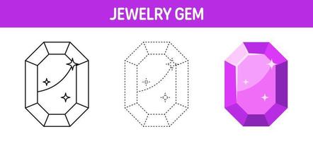 Gem tracing and coloring worksheet for kids