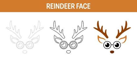 Reindeer Face tracing and coloring worksheet for kids vector