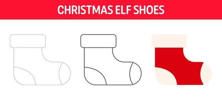 Elf Shoes tracing and coloring worksheet for kids vector