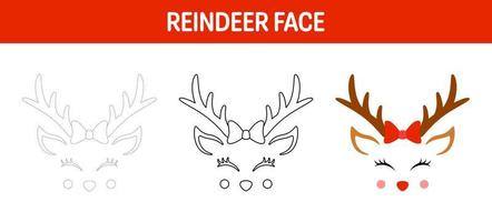 Reindeer Face tracing and coloring worksheet for kids vector